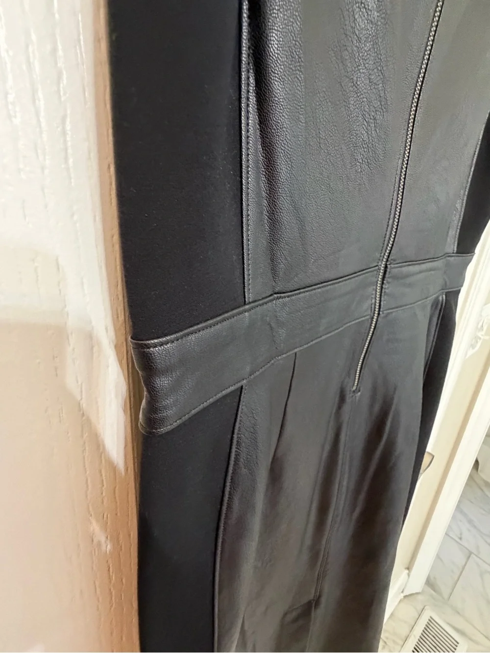 SPANX Black Faux Leather Paneled Sheath Dress